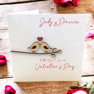 Carte de Saint-Valentin | Carte personnalisée | Tourtereaux | Carte de la Saint-Valentin | Cadeau en bois | Cadeau de la Saint-Valentin | Oiseaux de la Saint-Valentin