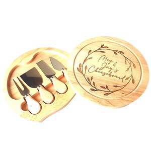 Personalised Round Swivel Cheese Board & Knife Set, Wedding Gift. Custom Cheese Board. Anniversary Gift For Couples, Keepsake