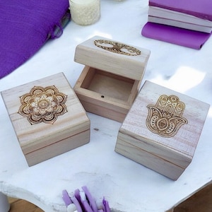 Trinket Boxes | Wooden Jewellery Box | Mandala Box | Tree of Life Box | Hamsa Hand Box | Yoga Symbol Gifts | Wooden Boxes | Gift Boxes