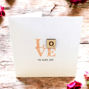 Biglietto di San Valentino / Ama sempre / Biglietto partner / Biglietto di San Valentino / Scarabeo in legno / Biglietto per il 5° anniversario