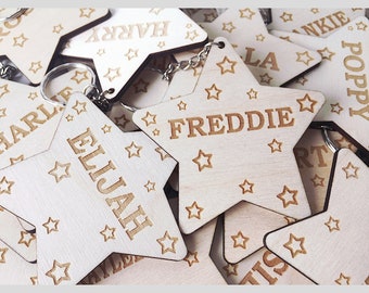 Personalized Star Keyring | Engraved Wooden Bag Tag