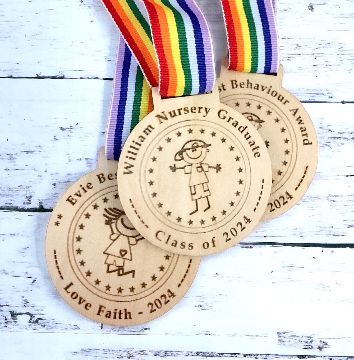 Personalized Wooden Reward Medal | Rainbow Ribbon, Good Behavior - Etsy
