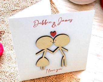 You & Me | Wooden Card | Valentine's Day Card | 5th Anniversary Card | Wedding Love Heart Card | Personalised Card | Valentine's Day