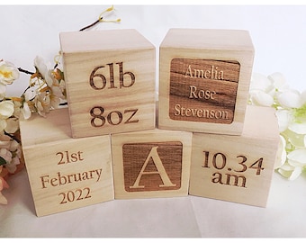 Baby Birth Blocks, New Baby Gift, Baby Shower, Wooden Baby Blocks, Christening Gift, Birth Gift