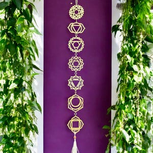 Chakra Wooden Hanging | Chakra Wall Art | Wooden Yoga Decor | Meditation Wall Art | Spiritual Hanging | Yoga Gift | Chakra Symbols | Yoga
