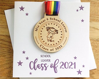 Personalised Reward Graduation School Nursery Leaver Medal & Card