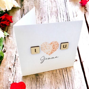 Tarjeta del Día de San Valentín / Tarjeta Te Amo / Tarjeta de Socio / Regalo de San Valentín / Tarjeta Scrabble de Madera / Tarjeta del 5º Aniversario / Tarjeta Personalizada