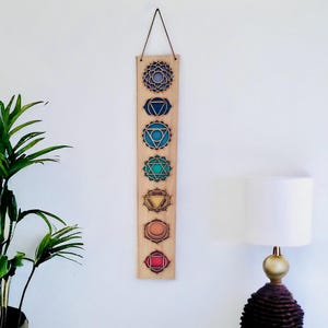 Chakra Wooden Plaque | Chakra Wall Art | Wooden Yoga Decor | Meditation Wall Art | Spiritual Hanging | Yoga Gift | Chakra Symbols | Yoga
