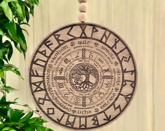Engraved Oak Wheel of the Year | Pagan Calendar, Celtic Tree of Life