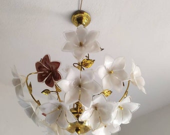 Art Deco Retro Vintage Murano Milk Glass Chandelier LED Semi Flush Basket Ceiling Light Fixture Wedding Dining Room Entryway Halllighting