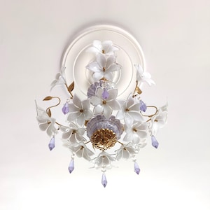 Vintage Murano Milk Glass Chandelier 3 E27 Lamp From 1980s , Floral Shadows To Wall