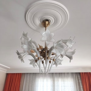 Vintage Murano Milk Glass Calla Lily Chandelier
