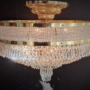 Crystal Chandelier Easy Fit Flush Mount Vintage Brass Lamp Dining room Hallway Entryway LED Ceiling Light Fixture Lighting Lamp