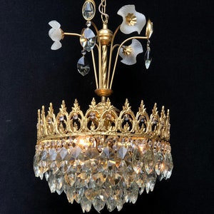 Vintage  Crystal Chandelier Designed Basket Ceiling Lighting Home Decor Art Nouveau Retro 3  bulbs