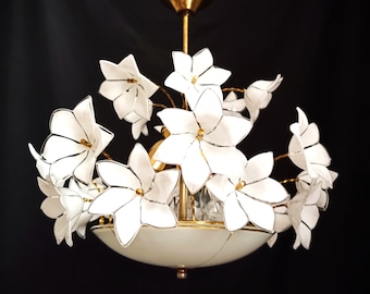 Vintage Chandelier Murano White  Milk Glass Basket Ceiling Light Fixture Wedding Dining Room Entryway Home Decor Lamp