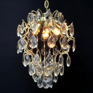 Vintage Brass Crystal Basket Chandelier - LED Ceiling Light Fixture