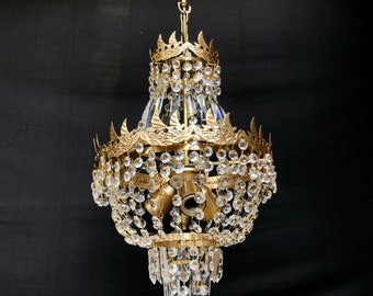 Crystal Chandelier Vintage Brass Lamp  Ceiling wedding Light Fixture Lighting Home Decor Art Deco Interior