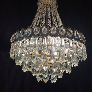 Antique Brass Crystal Basket Chandelier - Art Deco LED Ceiling Light