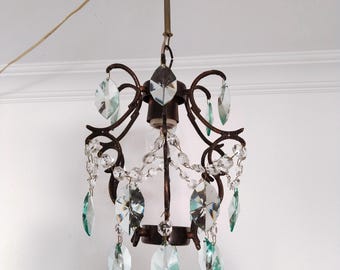 Chic Crystal Chandelier Single Blue Hand Painted 1 lamp 1960s spider