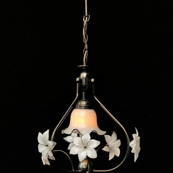 Vintage Murano White Glass Chandelier Floral Single Basket Ceiling Light Fixture Wedding Lighting Home Decor Art Deco Interior