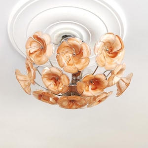 Vintage 1980s Brown Murano Glass Flower Chandelier