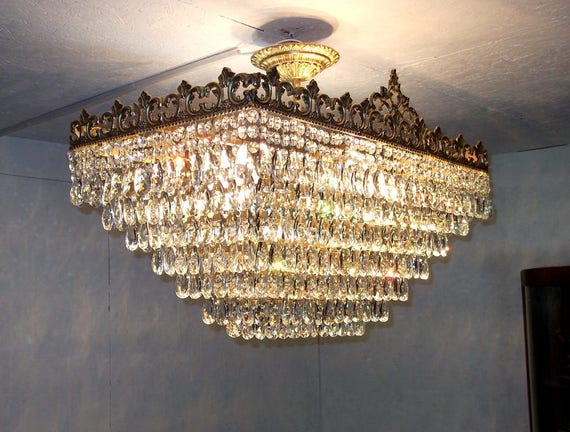 Crystal Chandelier Ceiling Light Solid Brass Modern Light Home Decor Interior Design Rectangular Flush Mount Lighting Crystal Chandelier Ceiling Light Solid Brass Modern Light Home Decor Interior Design Rectangular Flush Mount Lighting