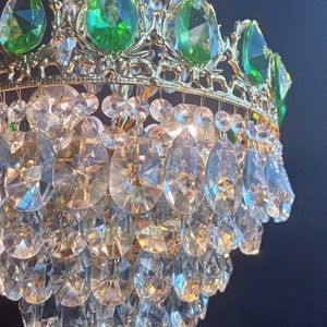 Vintage Brass Green Crystal Chandelier Basket Ceiling Light Fixture Wedding Lighting Home Decor Art Deco Interior Design Retro 6 bulbs