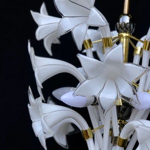 Big Vintage Murano Chandelier  Milk Glass 18 3 Floor  Calla Lily Bouquet  Floral Lighting 1980s Art Deco Lamp