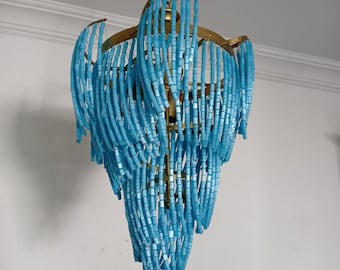 Art Deco Retro 80s Ceiling Pendant Light Vintage Chandelier  Designed By Glass Blue Beads Dining Room Entryway Hallway Lighting Lamp