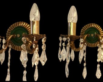 Applique da parete in cristallo antico vintage a 2 lampade
