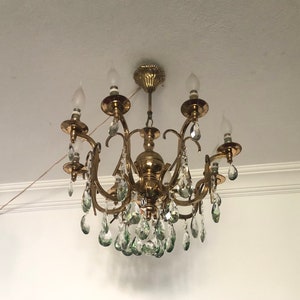 Vintage Antique Crystal Chandelier , Green colored glass , pendant light fixture 8 arms 8 Lamps