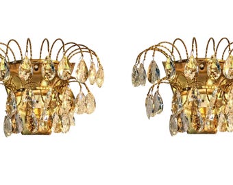 Coppia di applique da parete in cristallo antico vintage abbinate, 1 lampada