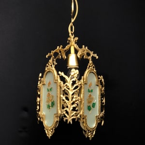 Antike Deckenleuchte Pendellampe Vintage Französisch Massiv Messing Glas Jugendstil Kronleuchter Beleuchtungslampe