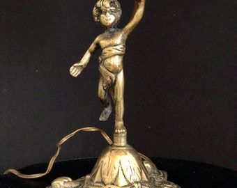 Vintage Pray Angel Brass Antique French  Angel  Cut  Crystal Table Lamp