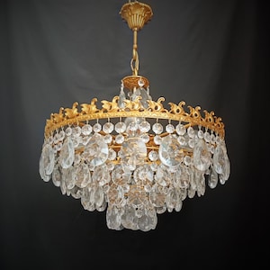 Crystal  Antique Ceiling Swan Original Bohemia Light Fixture Vintage  Brass Basket Chic Crystal Chandelier Ligting 1960s