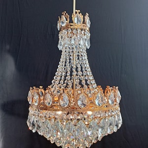 Vintage Brass Crystal Chandelier Basket Style LED Ceiling Light, 6-Lamp