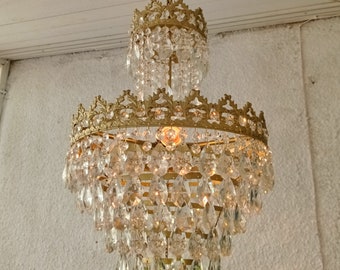 Lámpara de techo vintage de cristal y latón: lámpara de techo tipo cesta, 3 lámparas