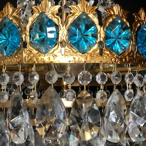 Vintage Brass Crystal Pineapple Chandelier - Aqua Blue LED Ceiling Light