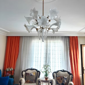 Vintage Murano Milk Glass Calla Lily Chandelier