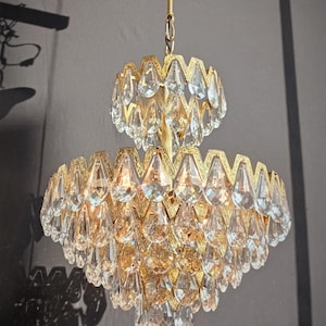 Vintage Brass Crystal Basket Chandelier - 6 Lamp LED Ceiling Light