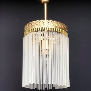 Vintage Art Deco Murano Milk Glass Chandelier 80s Retro Hall Light