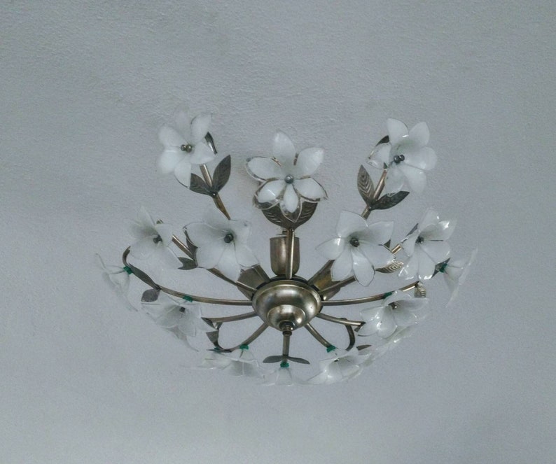 Art Deco Retro Vintage Murano Milk Glass Chandelier LED Semi Flush Basket Ceiling Light Fixture Wedding Dining Room Entryway Halllighting