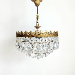 Crystal  Antique Ceiling sailing Original Bohemia Light Fixture Vintage  Brass Basket Chic Crystal Chandelier Ligting 1960s