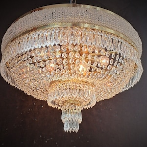 Crystal Chandelier Easy Fit Flush Mount Vintage Brass Lamp Dining room Hallway Entryway LED Ceiling Light Fixture Lighting Lamp
