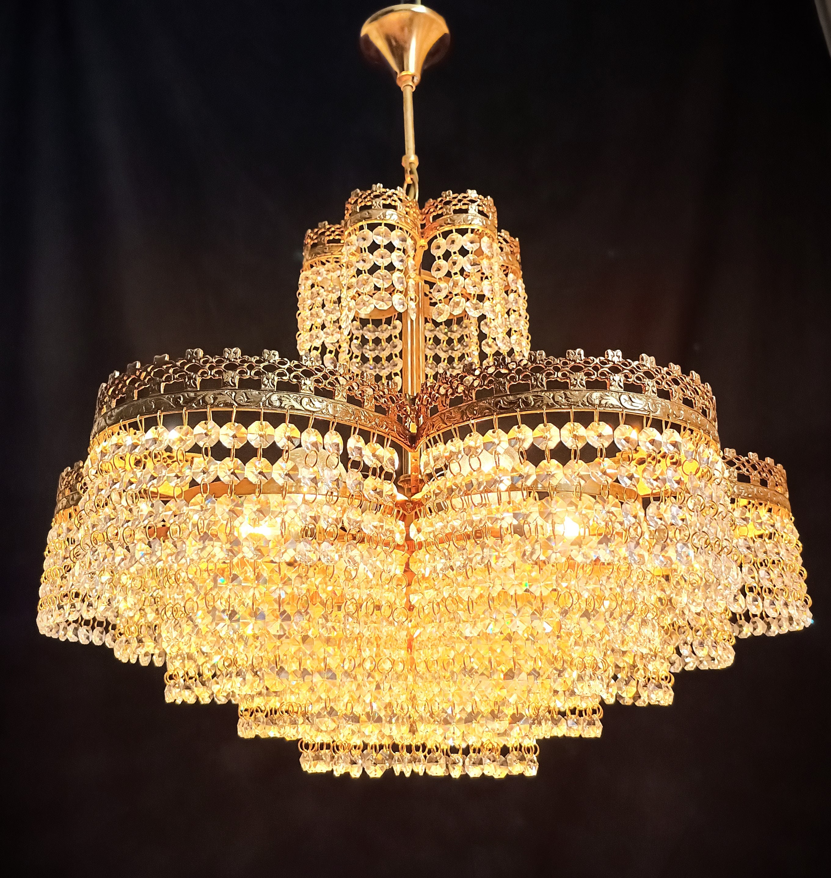 Big Daisy Crystal Chandelier Easy Fit Flush Mount Vintage Brass Lamp Dining room Hallway Entryway LED Ceiling Light Fixture Lighting Lamp