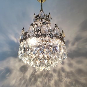 Antique Brass Crystal Basket Chandelier LED Ceiling Light Fixture