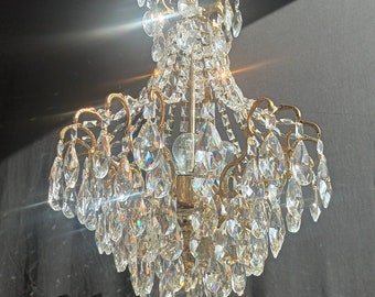 Chandelier Crystal Antique Vintage Brass Ceiling Fixture Lamp Light Fixture Dining room Hallway Lighting Art nouveau Designer Interior  - 2