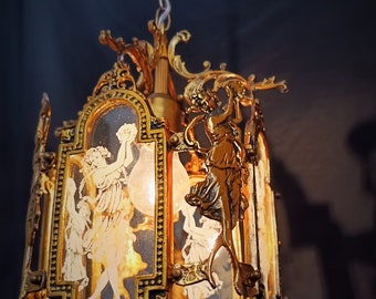 Antique Ceiling Light Pendant Lamp Vintage French Brass Venus  Glass Art Nouveau Venus Chandelier Ligting Lamp Fixture