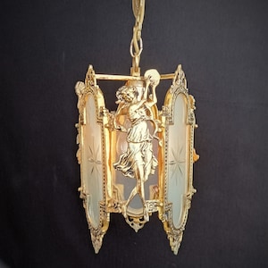 Antique Ceiling Light Pendant Lamp Vintage French Brass Venus  Glass Art Nouveau Venus Chandelier Ligting Lamp Fixture