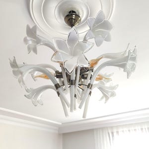 Vintage Murano Milk Glass Calla Lily Chandelier